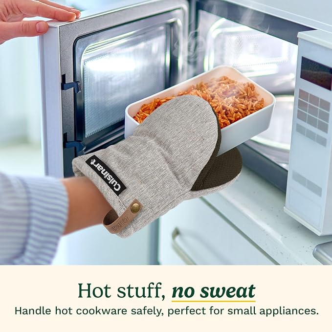 Cuisinart Heritage Mini Oven Mitts, 2-Pack, Neoprene, Heat Resistant 350F | Cotton-lined, non-slip neoprene palm, ambidextrous design, leather hang loop, ideal for smaller hands and everyday cooking