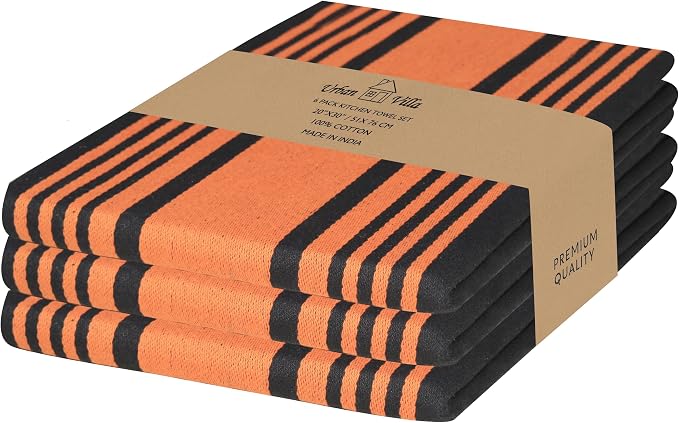 Urban Villa Kitchen Towels Cotton Dish Towels 20”x30” (Set of 6) Orange Blk