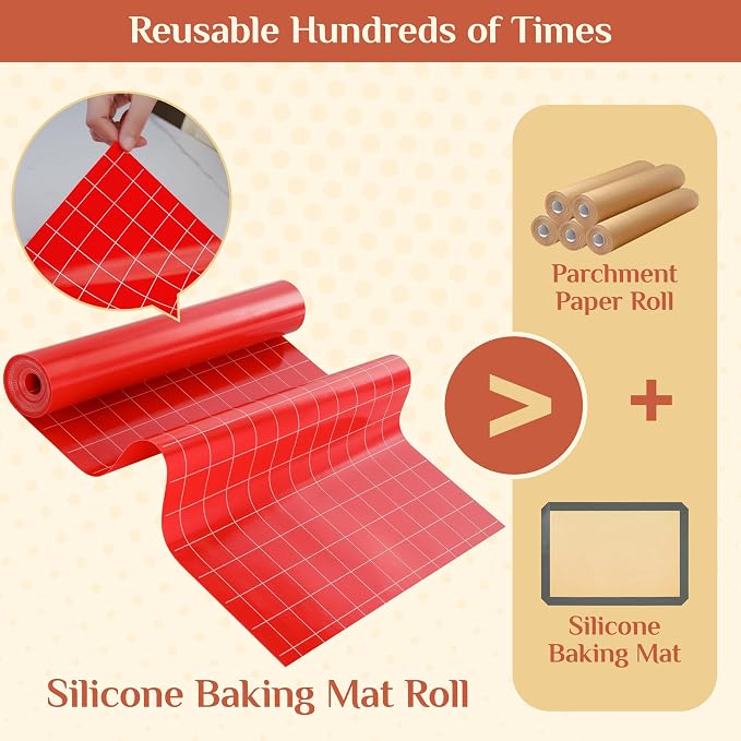 GTJ Silicone Baking Mat Roll, Reusable Baking Sheet Liners, 16 in x 6 ft | Free Cut to Size, Food-Grade, Non-Stick, Non-Slip, For Dough, Pastry, Air Fryer, Freeze Dryer, Oven Pan, Kitchen Counter