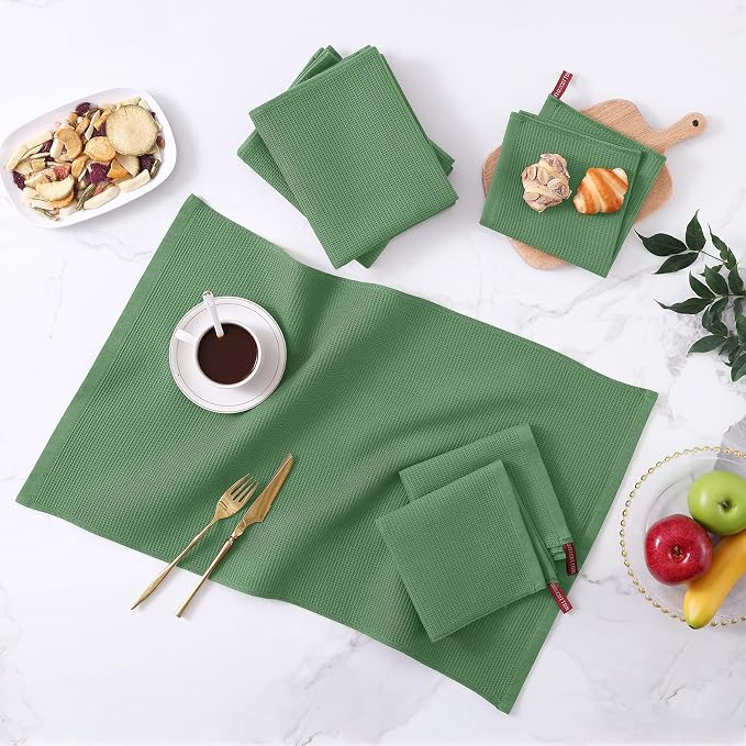 Homaxy 100% Cotton Waffle Weave Dish Cloths, 6 Pack, Grass Green | Soft and Absorbent Dish Towels, 12 x 12 Inches Quick Dry Dish Rags
