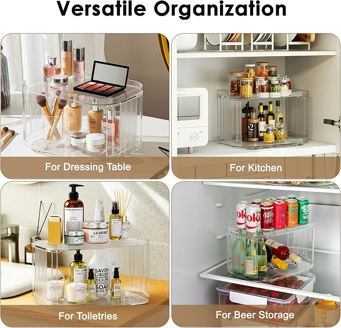 Lazy Susan Organizer for Cabinet, Pantry, Countertop (2 Tier 14" x 10" Clear - 1 Pack, Rectangular)