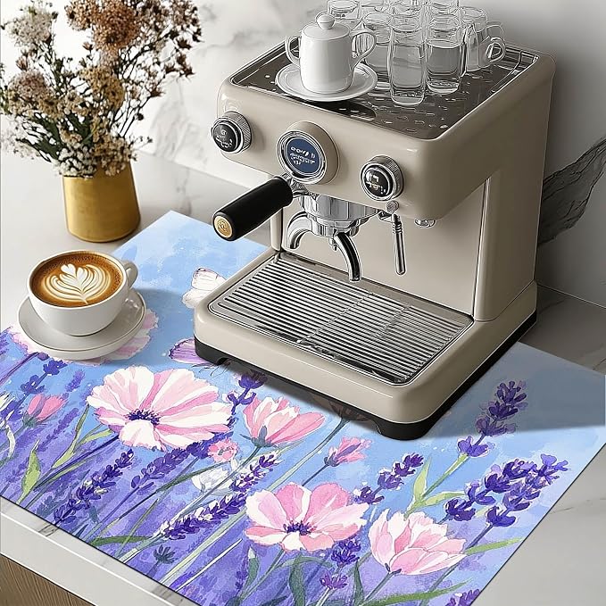 HOMETITUTE Stove Top Cover 28x20 Pink Floral Purple Garden Diatomite Mat
