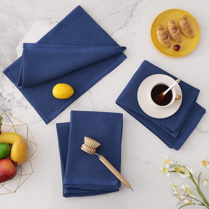 Homaxy 100% Cotton Oversized Waffle Weave Kitchen Towels, 7-Pack, Navy Blue | 20 x 28 Inches, Ultra Soft Absorbent Dish Towels, Quick Drying Large Cleaning Towels