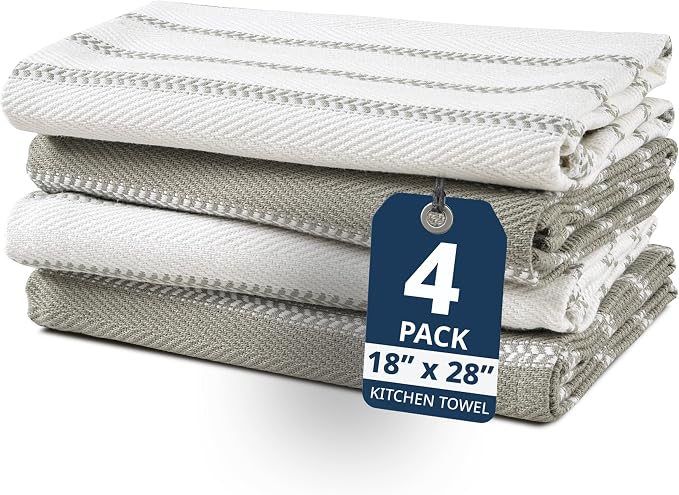 LANE LINEN Kitchen Towels Set - Pack of 4 Cotton Dish Towels for Drying Dishes, 18”x 28”, Absorbent Tea Towels, Quick Drying Kitchen Towel Set - Grey