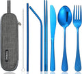 Portable Stainless Steel Flatware Set, Travel Camping Cutlery Set, Portable Utensil Travel Silverware Dinnerware Set with a Waterproof Case (Blue)