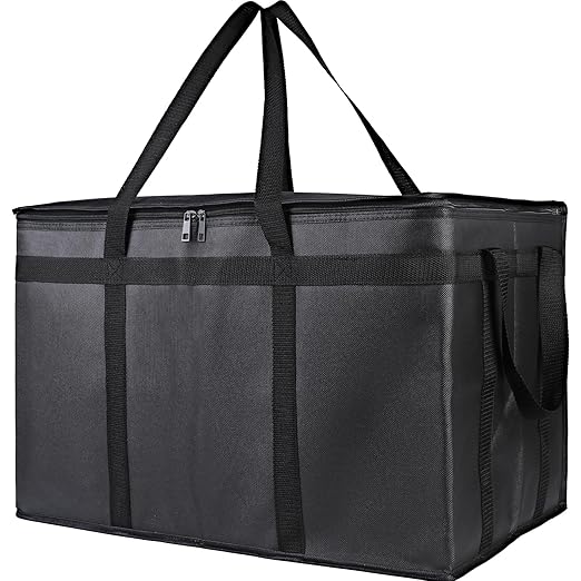 Bodaon Insulated Food Delivery Bag, XXXL Reusable Warming Bag, Black, 1Pk | Pizza Delivery Bags for Hot and Cold Food, Commercial, Large Capacity, Catering Cooler Bag for Rideshare, Warmers for Parties