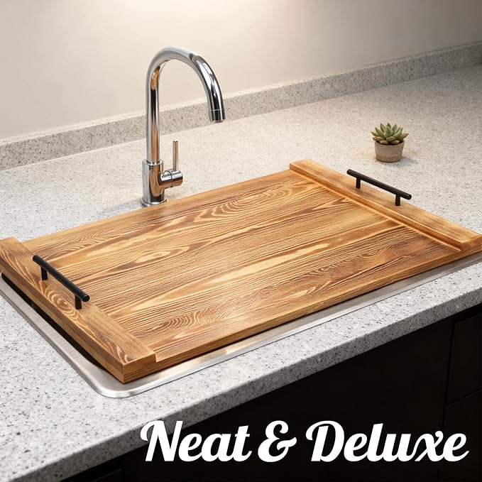 30"x22" Noodle Board Stove Cover for Electric & Gas Stoves, Cabonized Pine Wood Ranges Stovetop Cover for Extra Counter Space, Also Sink Cover & Serving Tray