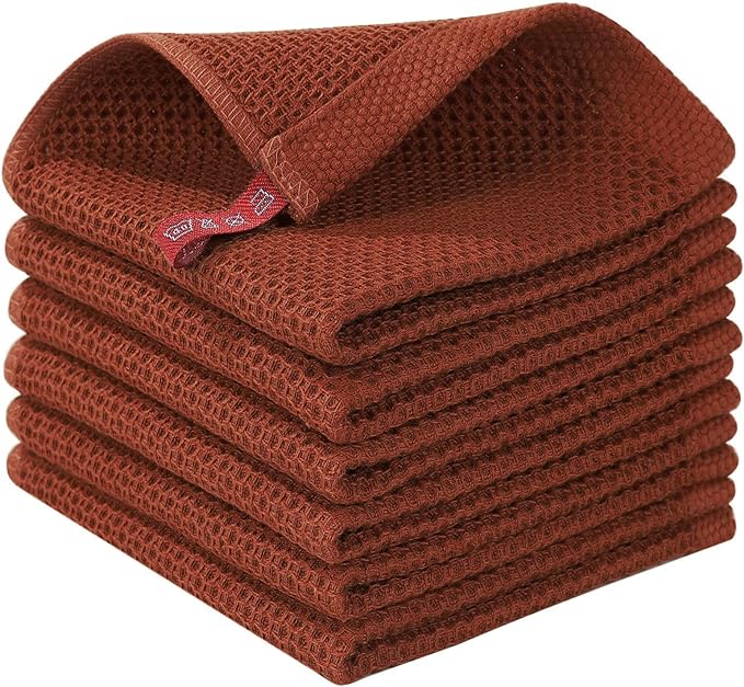 Homaxy 100% Cotton Waffle Weave Kitchen Dish Cloths 6-Pack, Rust | 12 x 12 Inches, Ultra Soft Absorbent Dish Towels, Quick Drying Dish Rags with Hanging Loop