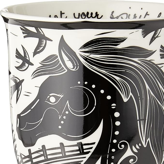 Karma Gifts 14 oz Black and White Boho Mug Horse - Cute Coffee and Tea Mug - Ceramic Coffee Mugs for Women and Men