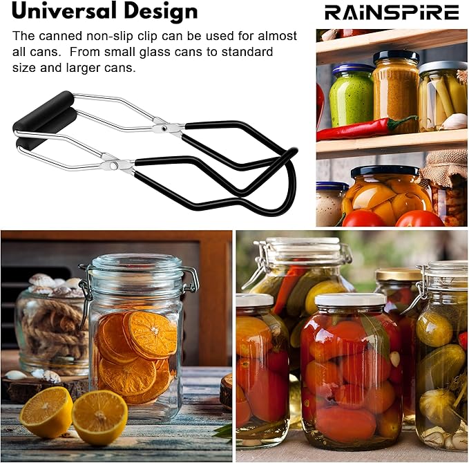 Canning Jar Lifter, Canning Tongs Jar Lifter, Canning Tools, Canning Supplies for Home Kitchen, Stainless Steel, Black