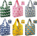 BeeGreen Animal Reusable Shopping Bags Cute Grocery Bag 6 Pack, Christmas Gift Bags Heavy-Duty Foldable Shopping Totes for Supermarket, Work & Travel, Large Washable Polyester Tote Bag with Handles