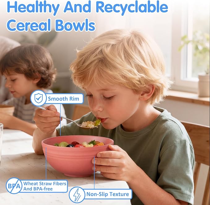 Quatish 4 PCS Unbreakable Cereal Bowls,Dishwasher & Microwave Safe Wheat Straw Bowls, Easy-to-Clean Lightweight Desserts & Soup Bowl, Portable for Picnics ，Snack Plastic Bowls Set，Multi-Color