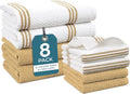 Casa Platino Kitchen Towel Set 8 Pc 4 Dish Towels for Kitchen (16"x26") & 4 Dishcloths (13"x13") - Soft, Absorbent Tea Towels & Quick Drying Dish Rags With Hanging Loops For Drying Cookwares - Beige.