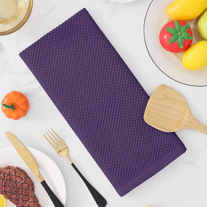 Homaxy 100% Cotton Waffle Weave Kitchen Dish Towels 18-Pack, Eggplant | 13 x 28 Inches, Ultra Soft Absorbent Dish Towels, Quick Drying Cleaning Towels