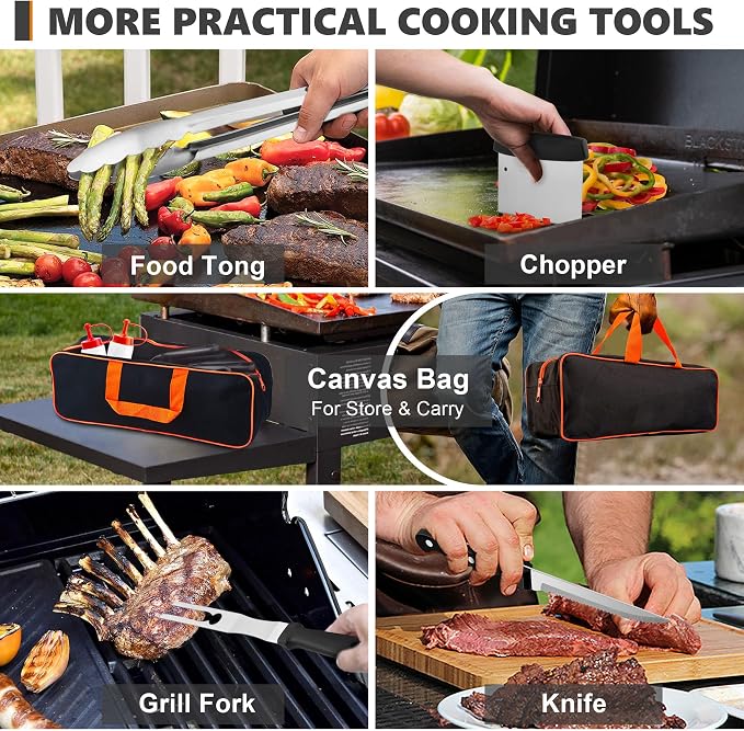 35Pcs Griddle Accessories Kit for Blackstone, Joyfair Flattop Grill Spatula | Grilling Accessory Tool Set with Stainless Steel Griddle Spatula Smash Burger Press Basting Cover Patty Maker For Outdoor BBQ