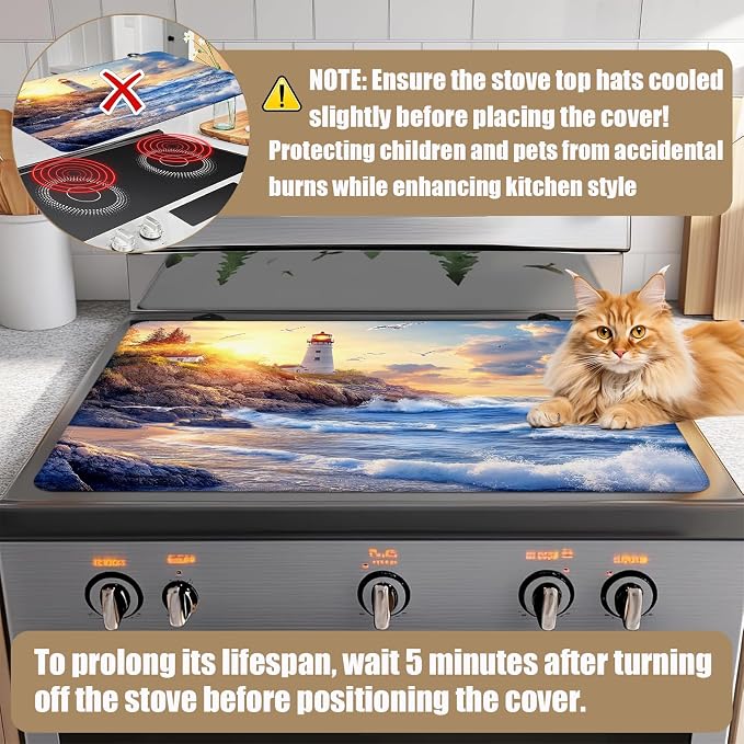 lighthouse Stove Top Covers for Electric Stove, Electric Gas Stove Pad Heat Resistant Range Cooktop Protector for Home Decor Kitchen 28"x20"