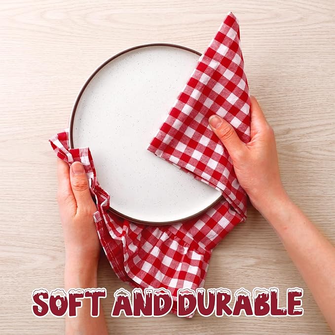 HunnmingRe 2 Pcs Red Gingham Kitchen Towels Cotton Ruffled | Checked Dish Towels 18"x28" Tea Cloths Plaid Cottage Core Kitchen Decor for Farmhouse Charm Drying Dishes Entertaining Guests