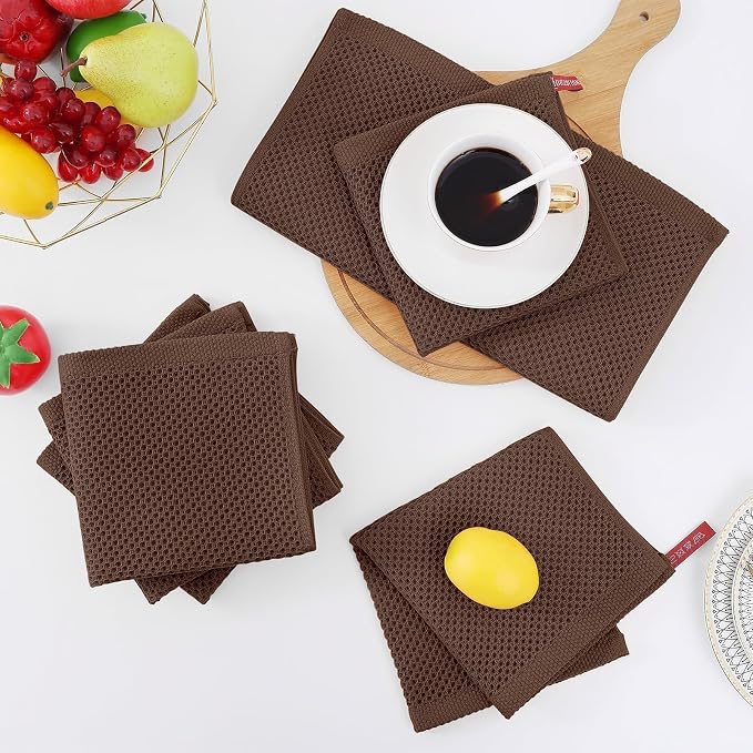 Homaxy 100% Cotton Waffle Weave Kitchen Dish Cloths 24-Pack, Coffee | 12 x 12 Inches, Ultra Soft Absorbent Dish Towels, Quick Drying Dish Rags with Hanging Loop