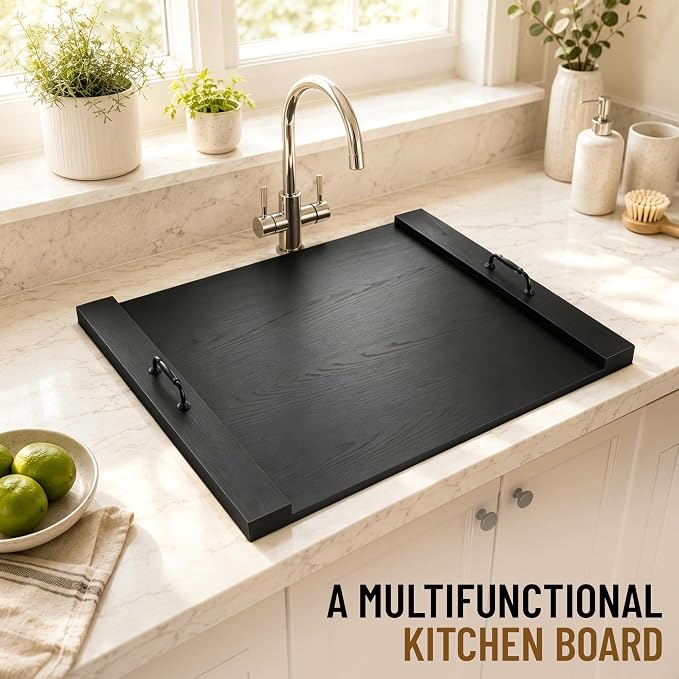 Stove Top Cover, 29.5 x 22 in Noodle Board for Electric Range and Gas Cooktop, Wooden Range Cover with Handles, Farmhouse Kitchen Decor