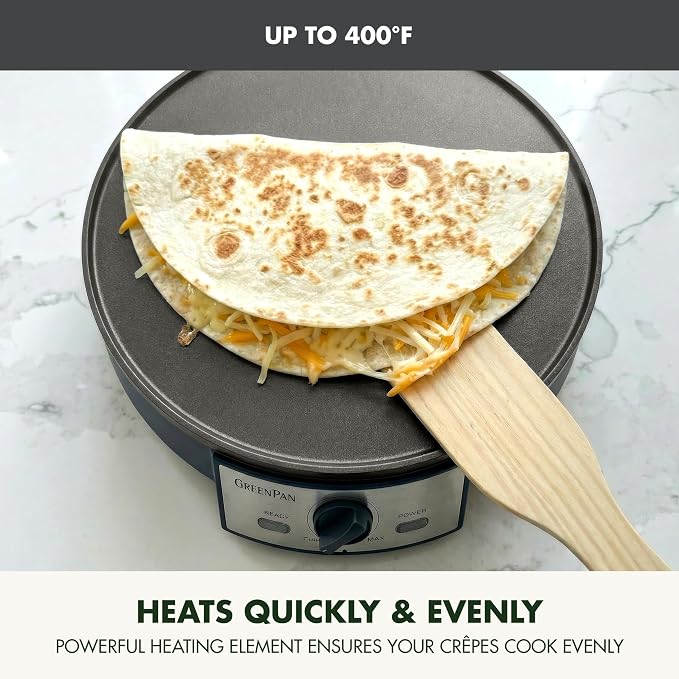 GreenPan Advanced 12" Crepe Maker, Healthy Ceramic Nonstick PFAS-Free Coating, Adjustable Temperature Control, 400°F Heating, Batter Spreader & Crepe Turner Included, Graphite