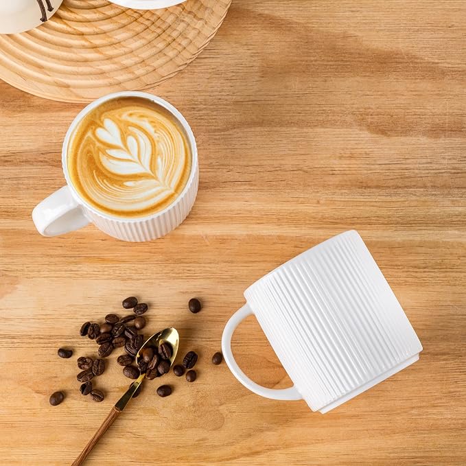 theterra Ceramic Coffee Mugs Set of 6, 14.2 oz Coffee Cups with Handle | Handmade, Suitable for Latte, Tea, Milk, Beer & Hot Cocoa, Bright White
