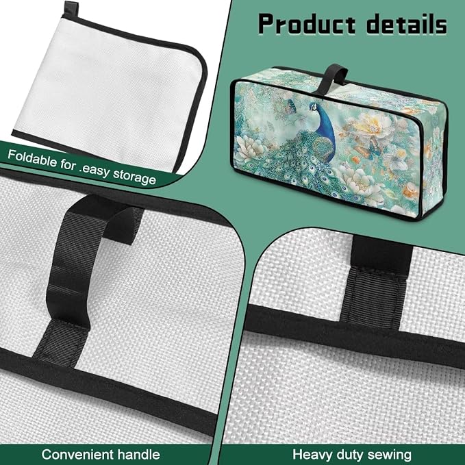 ZDCUSTOM Peacock Toaster Covers 2 Slice Wide Slot, Long Washable Turquoise Floral Toaster Cover Bread Maker Dust Fingerprint Protection Kitchen Appliance Protector