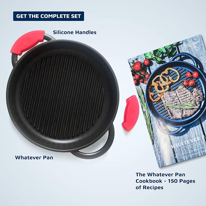 Jean-Patrique The Whatever Pan Cast Aluminum Griddle Pan for Stove Top - Lighter than Cast Iron Skillet Pancake Griddle with Lid - Nonstick Stove Top Grill 10.6" Diameter