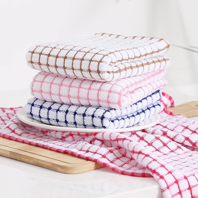 Kitinjoy Cotton 8 Pack Terry Kitchen Towels, Pink | 16 x 25 Inches Super Soft and Absorbent Dish Towels, Quick Drying hand towels for kitchen Drying