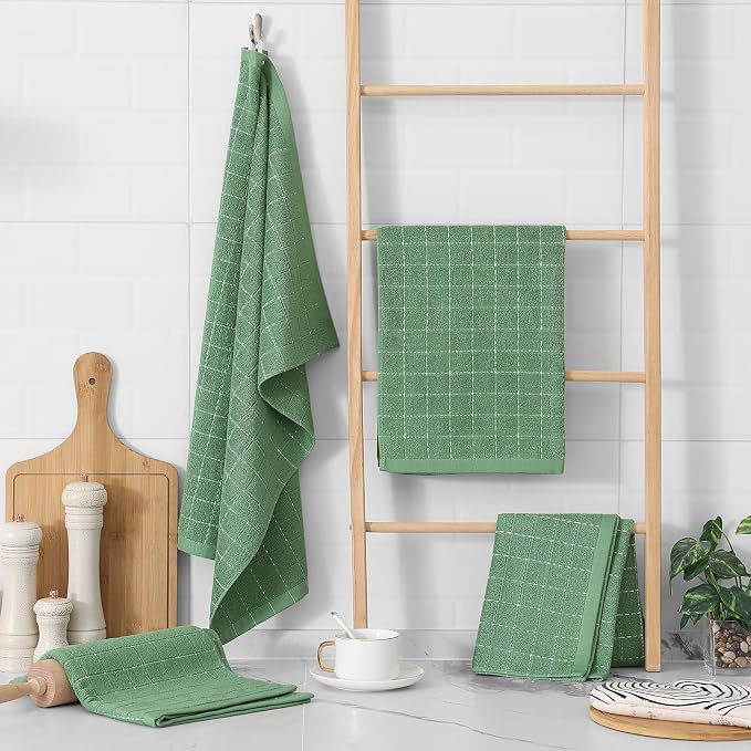 Homaxy 100% Cotton Terry Kitchen Towels, Large 6 Pack, Grass Green | Ultra Soft and Absorbent Dish Towels for Kitchen, Suitable for Drying and Washing Dishes