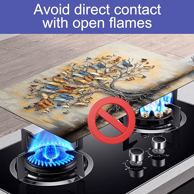HOMETITUTE Gold Butterfly Tree Stove Top Cover 28x20 3D Diatomite Mat