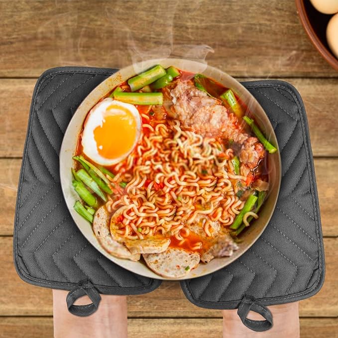 5Pack Pocket Pot Holders Cotton Heat Resistant Potholder Multipurpose Hot Pads Machine Washable Oven Mitts Cooking Pads Bulk for Daily Kitchen Baking and Cooking 8.9 x 6.9 Inch Grey
