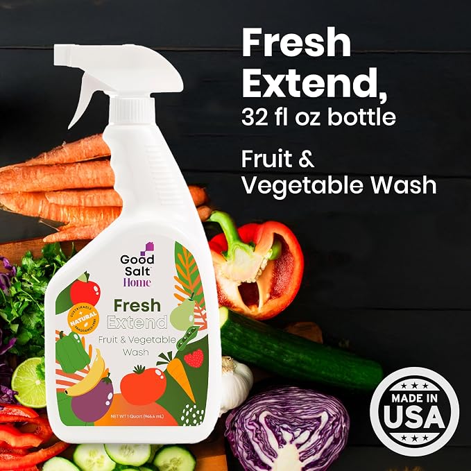 Fruit & Vegetable Wash, Natural Produce Cleaner, 32oz Spray | Fresh Extend, Hypochlorous Acid Spray, Clean Produce, Remove Wax and Dirt, Food Safe, Fragrance-Free, No Chemical Residue