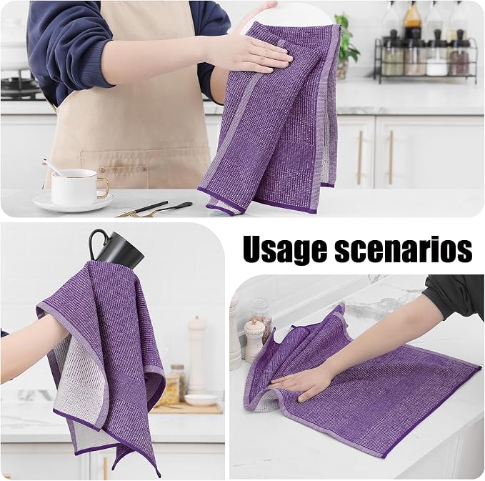 Homaxy 380 GSM Cotton Premium Kitchen Towels 6 Pack, 18"x 28", Purple | Flat and Terry Dish Towels, Highly Absorbent Tea Towel Set with Hanging Loop, Soft Utility Kitchen Hand Towels