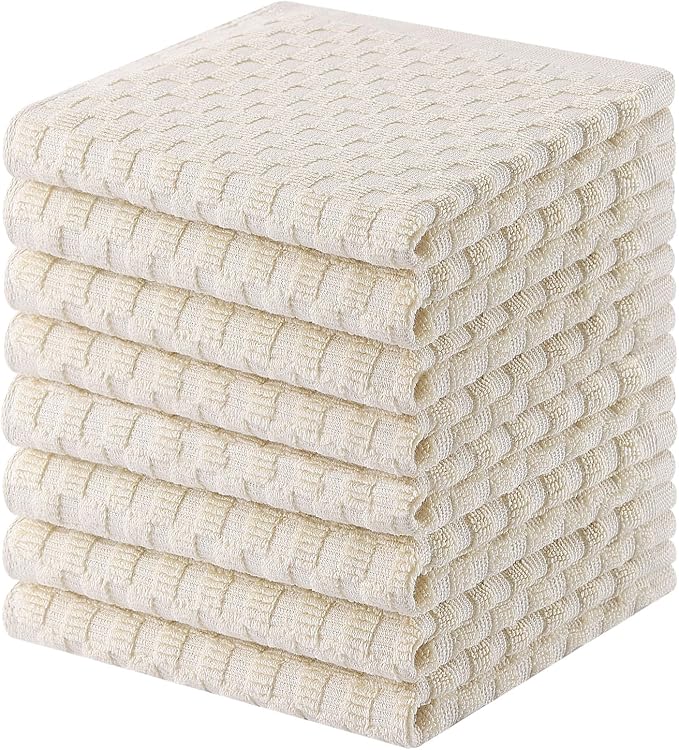 Homaxy 100% Cotton Terry Dish Cloths, 12"x12", 8-Pack, Beige | Ultra Soft Absorbent Dish Towels with Hanging Loop, Pineapple Grid Designed