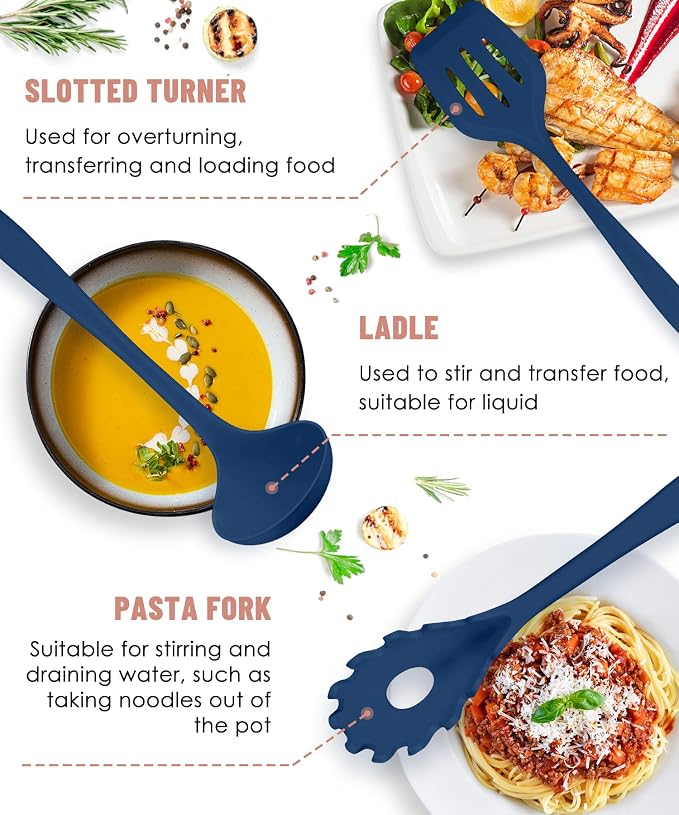 Blue Kitchen Utensils Set-12 Pieces Silicone Cooking Utensils Set | Dishwasher Safe 392°F Heat Resistant Spatula Set Kitchen Utensil Set for Nonstick Cookware,Best Kitchen Tools with Holder