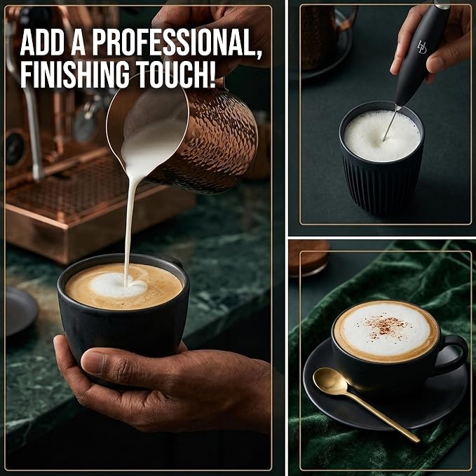Milk Frother With Stand | Handheld Electric Wand for Frothing & Mixing | Hand Blender, Coffee Frother Handheld Drink Mixer for Lattes, Cappuccinos, Protein Powder, Matcha & More, Frother Wand