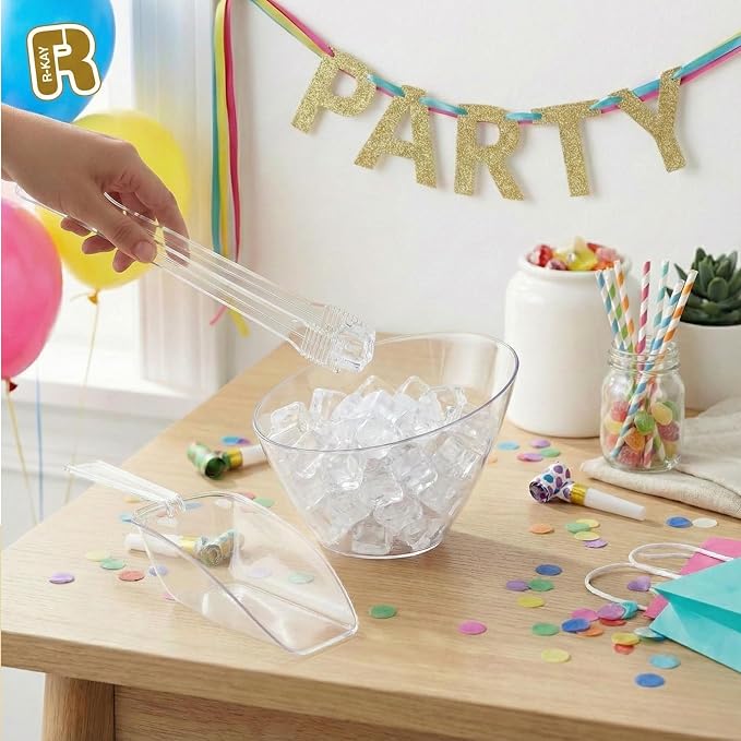 R-kay 36 Pcs Candy Bowls And Plastic Scoops Set - 18 Clear Small Plastic Bowls 6 Oz, 9 Plastic Scoops And 9 Small Tongs Buffet Containers Set Heavy Duty