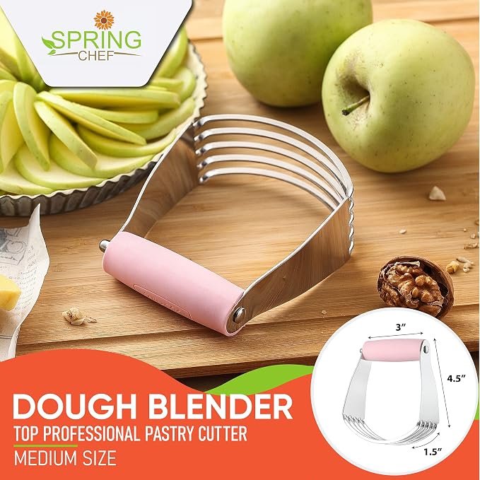 Spring Chef Medium Dough Blender Hand Tool - Pastry Cutter - Pink Lemonade | Heavy Duty Dough Mixer w/ Stainless Steel Blades, Professional Pastry Blender for Easy Mixing, Dishwasher Safe