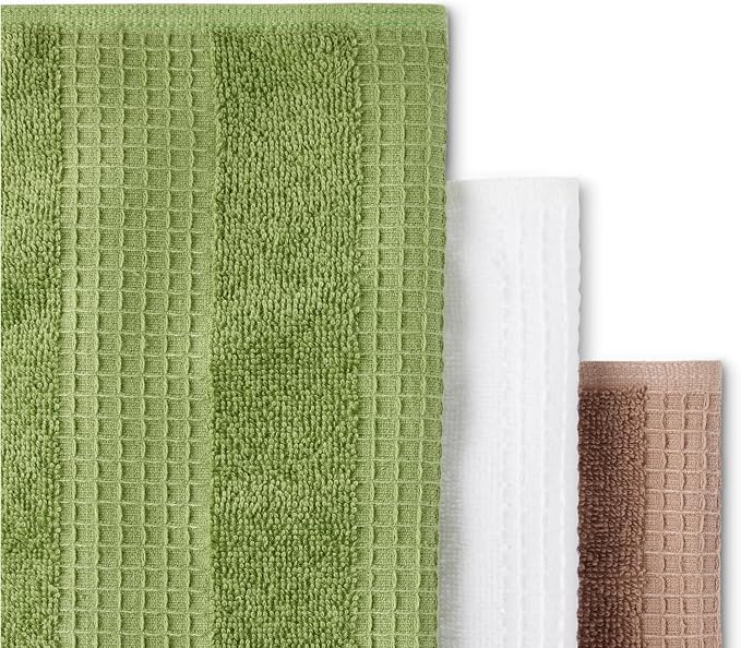 Amazon Basics Organic Cotton Waffle Kitchen Dish Cloths, Ultra Absorbent, Quick Drying, Lint-Free, 12 x 12 Inches, 6-Pack (2 Brown, 2 Olive, 2 Navy Blue)