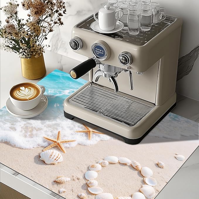 HOMETITUTE Summer Stove Top Covers for Electric Stove 28x20 Inches Coastal Seashell Artwork Heat Resistant Glass Cooktop Protector Pad Decorative Stovetop Cover for Kitchen Coffee Bar Decor