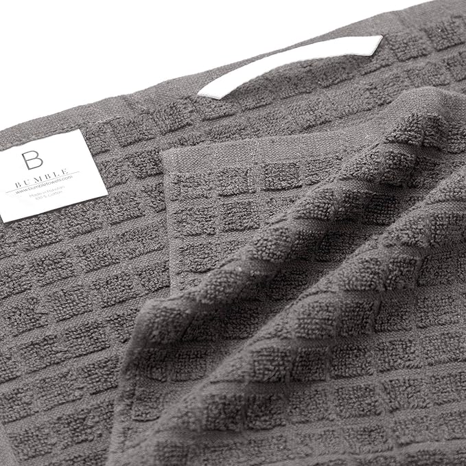 Bumble Kitchen Towels (6-Pack), 16"x28", 100% Cotton Dish Towels - Gray | 380 GSM | Soft kitchen hand towels , Highly Absorbent & Durable Dish Towels for kitchen with Hanging Loop