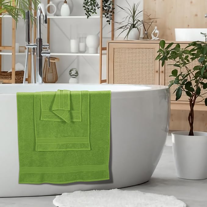 Ultra Soft 6 Pack Cotton Towel Set, Contains 2 Bath Towels 28x55 inch, 2 Hand Towels 16x24 inch & 2 Wash Coths 12x12 inch, Ideal for Everyday use, Compact & Lightweight - Kiwi Green