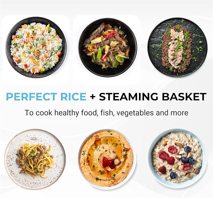 Courant Rice Cooker 10-Cup (Cooked) Steaming basket One-Touch Operation, Automatic Keep Warm Function, red