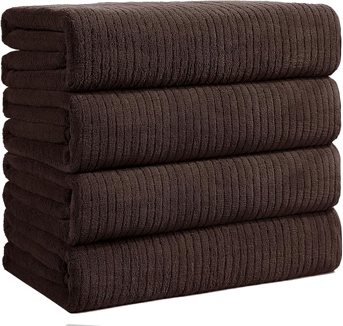 4 Pack Bath Towels Set 35 x 70in Extra Large, Ultra Soft Microfiber | Luxury Thick High Absorbent and Quick Dry Bath Sheet for Bathroom, Beach, Yoga, Sport,SPA, Fitness, Brown