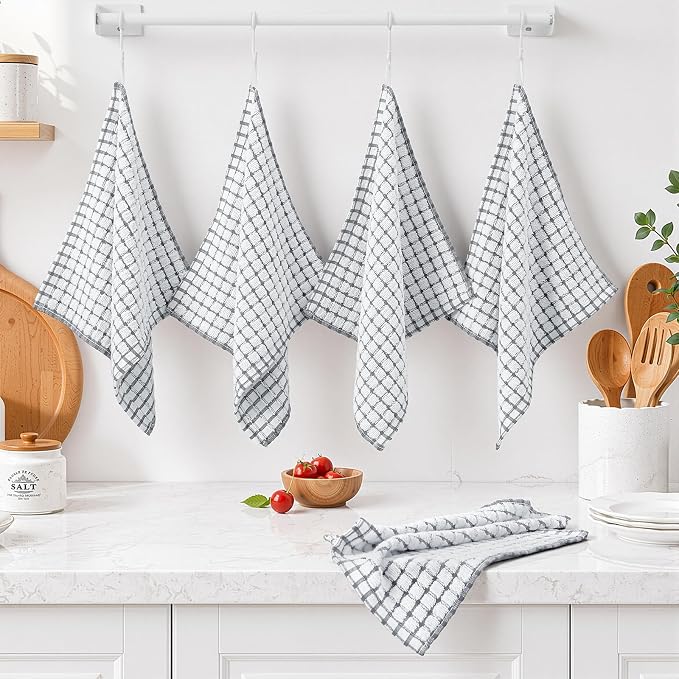 Homaxy 16 Pack Terry Kitchen Dish Cloths, 12"x12", Grey | Super Soft and Absorbent Dish Rags, Quick Drying Reusable Dish Towels for Washing Dishes