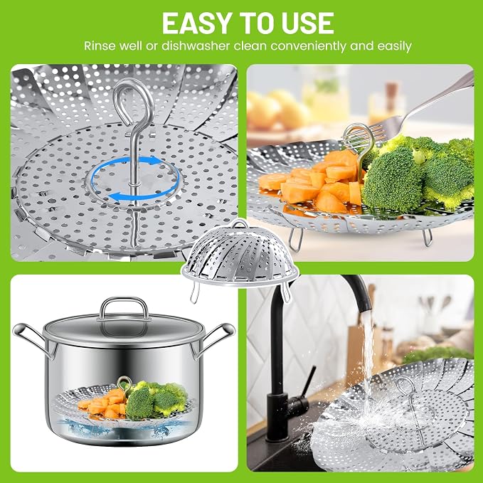 Sayfine Vegetable Steamer Basket, Premium Stainless Steel Veggie Steamer Basket - Folding Expandable Steamers to Fits Various Size Pot (Foldable Large)
