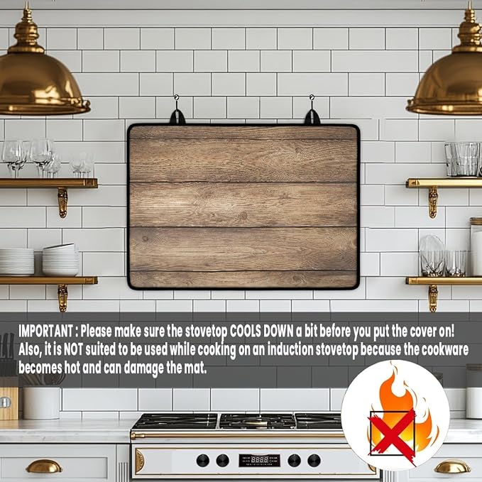 Brown Wood Grain Stove Top Covers for Electric Stove Rustic Western Wooden Planks Glass Top Gas Stove Pad Heat Resistant Range Cooktop Mat for Kitchen 28"x20"
