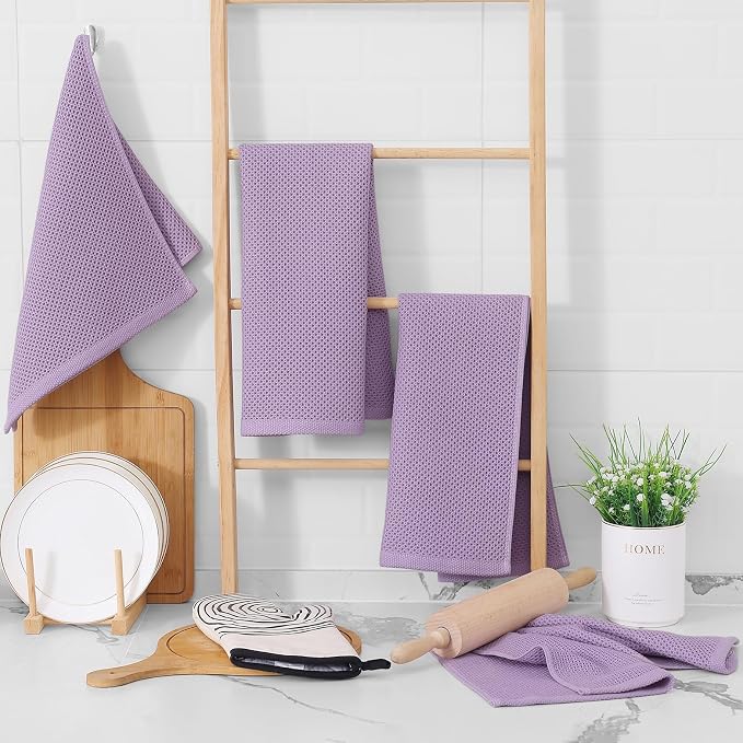 Homaxy 100% Cotton Waffle Weave Kitchen Dish Towels 4-Pack, Lavender | 13 x 28 Inches, Ultra Soft Absorbent Dish Towels, Quick Drying Cleaning Towels