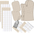 Oven Mitts Pot Holders Sets/Kitchen Towels and Dishcloths, Oven Gloves Kitchen Dish Towels 500 Degree Heat Resistant Potholders with Non-Slip Silicone Surface for Cooking, Grilling, Baking-Milkshake