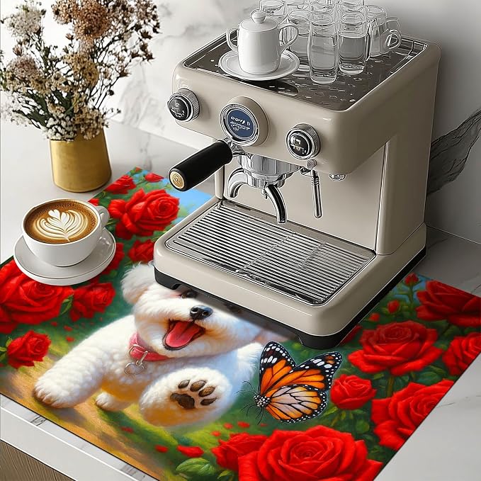 HOMETITUTE Rose Puppy Stove Top Cover 28x20 Heat Resistant Diatomite Mat